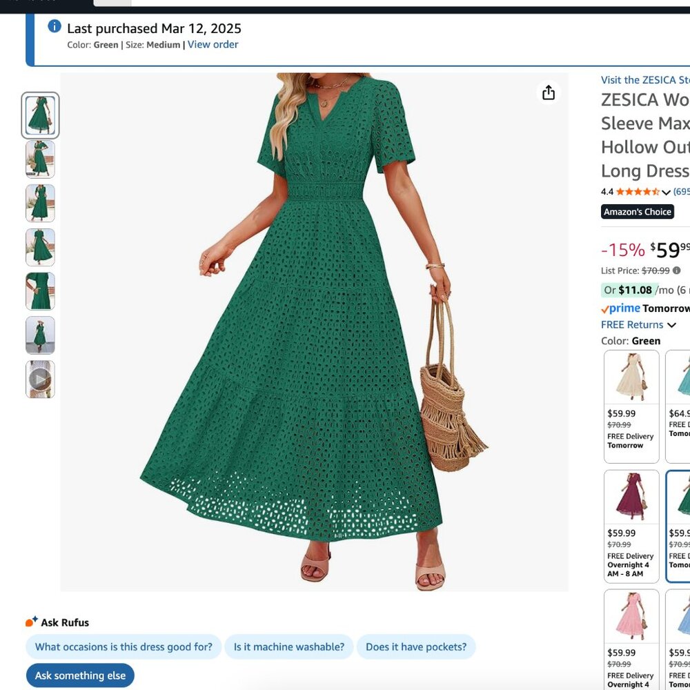 ZESICA Short Sleeve Maxi Dress Casual V Neck Hollow Out Eyelet Ruffle Swing